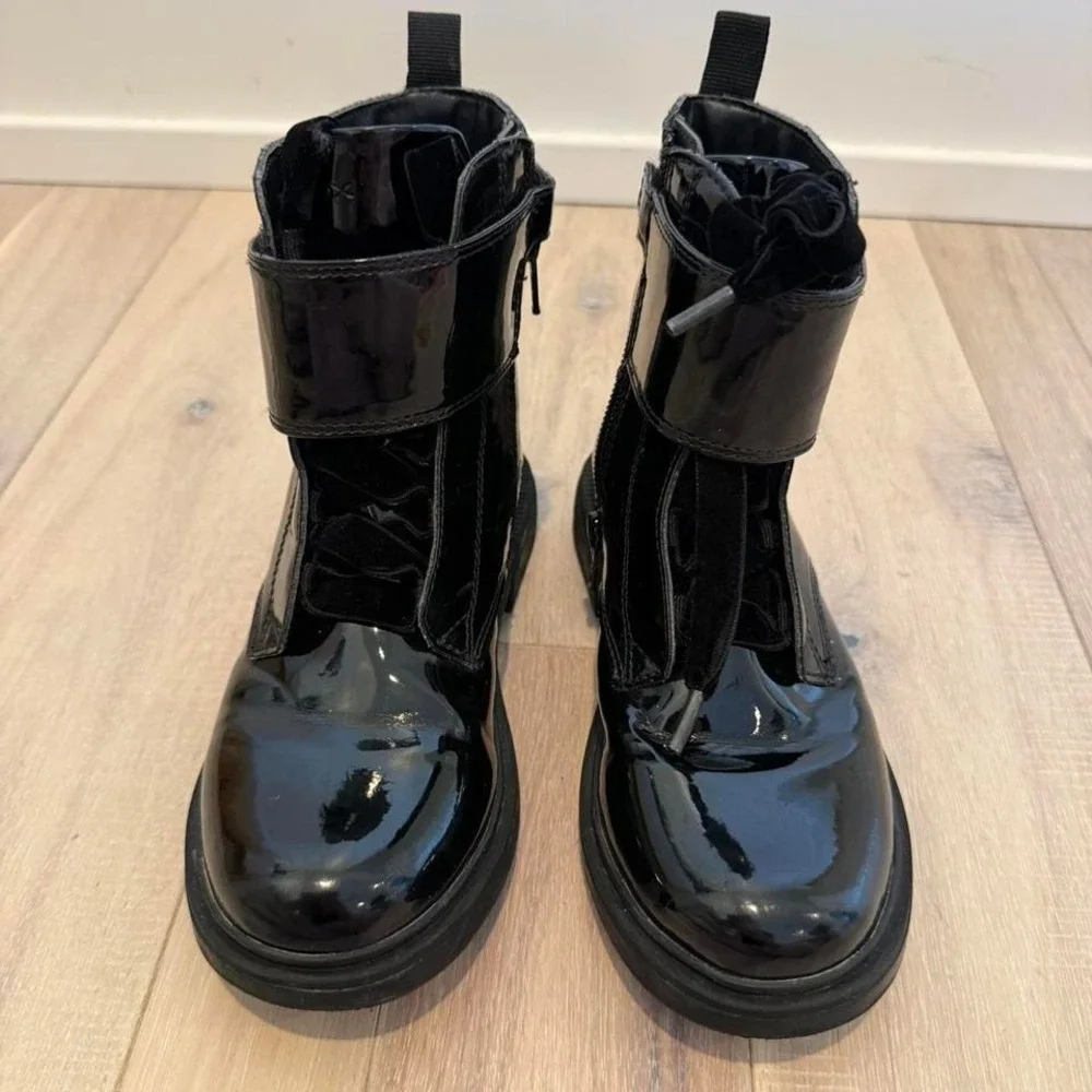 Kids GEOX black patent leather boots Sz 12y  #leather #boots